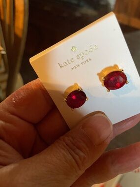 kate spade ruby red crystal stud earrings with gold-tone setting